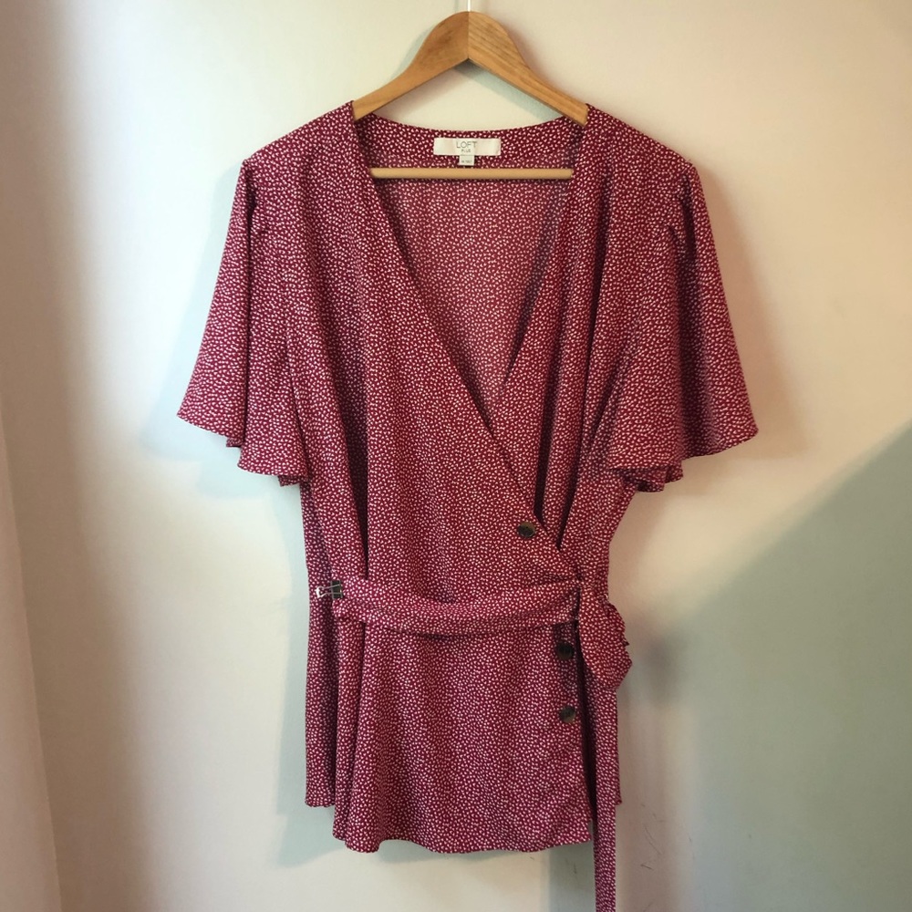 LOFT Red Wrap Top